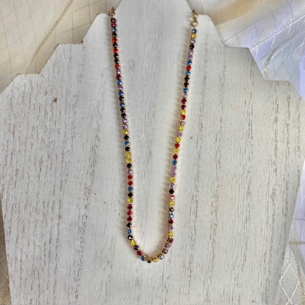 Sugarfix Rainbow Crystal Rhinestone Necklace, Gold Tone Rhinestone Jewelry - Picture 5 of 7